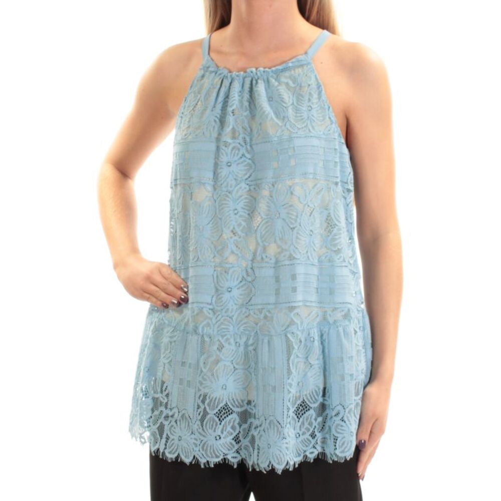 ALFANI Womens Blue Lace Sleeveless Halter Tank Top Size: 2 - Picture 2 of 3